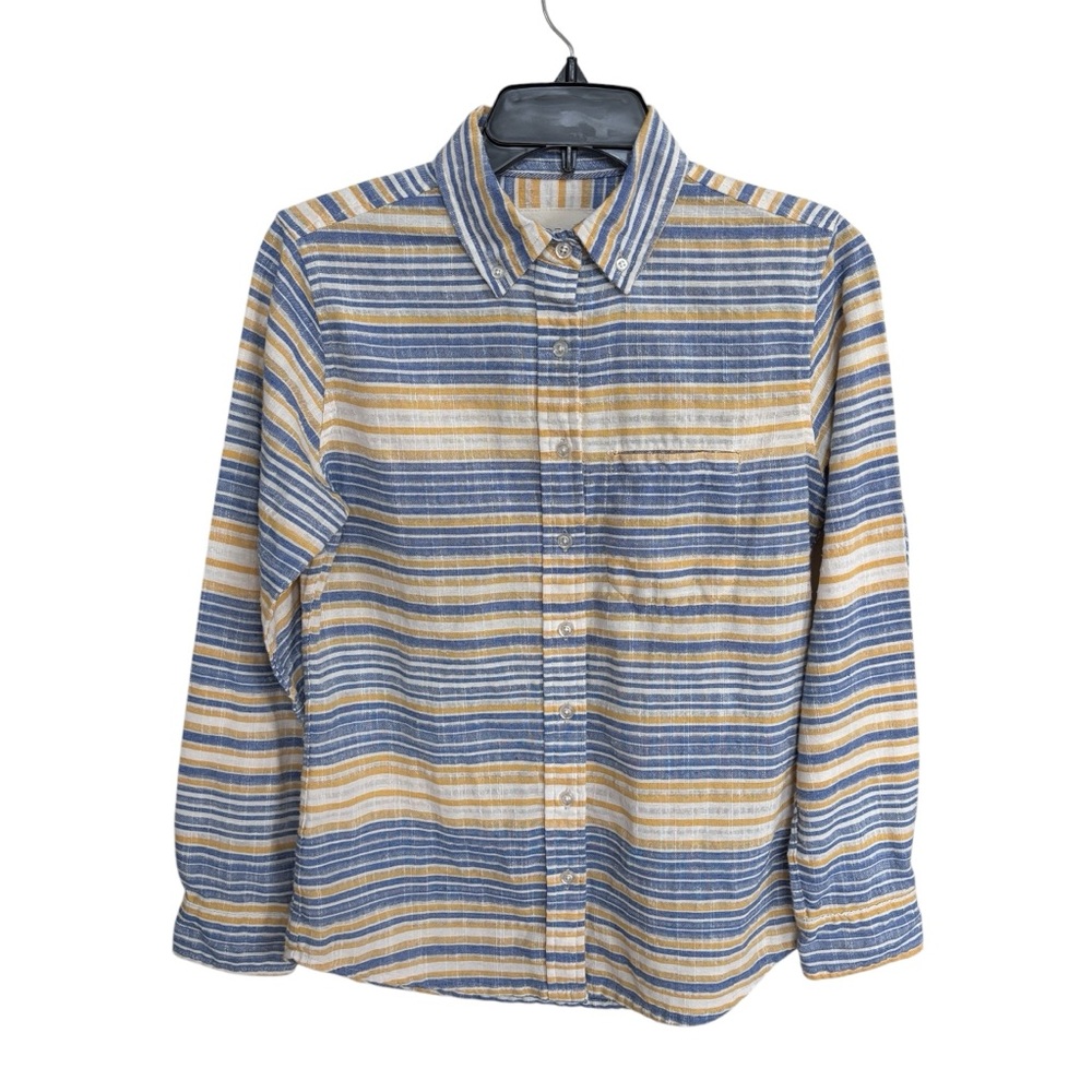 WildFang Button-Up Shirt Pastel Striped Long Sleeved Linen Blend XS